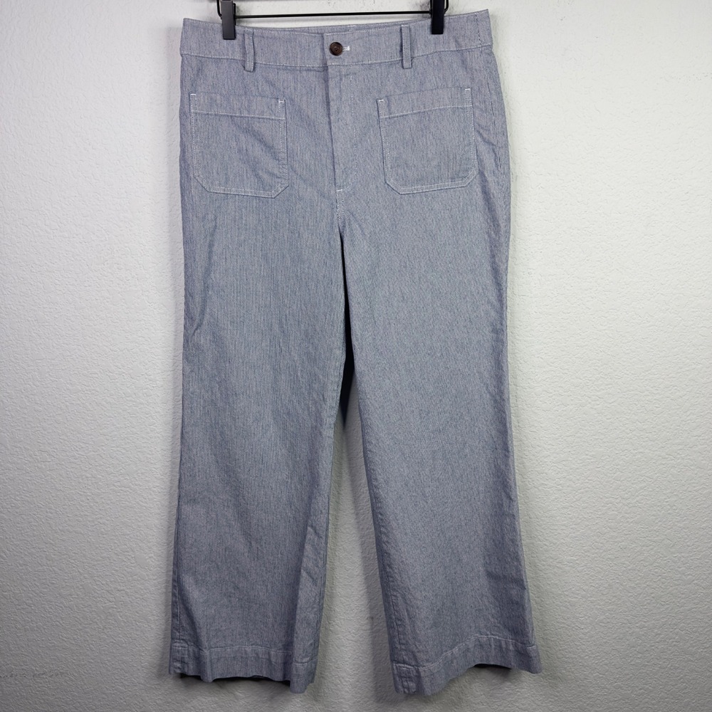 J.Crew Pants Womens 31 Blue White Pinstripe Wide Leg Nautical Coastal Preppy